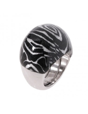 Annello in argento smalto zebra