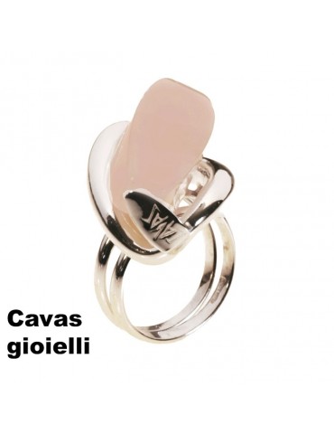 Anello  argento con pietra dura in quarzo rosa  a forma cilindrica