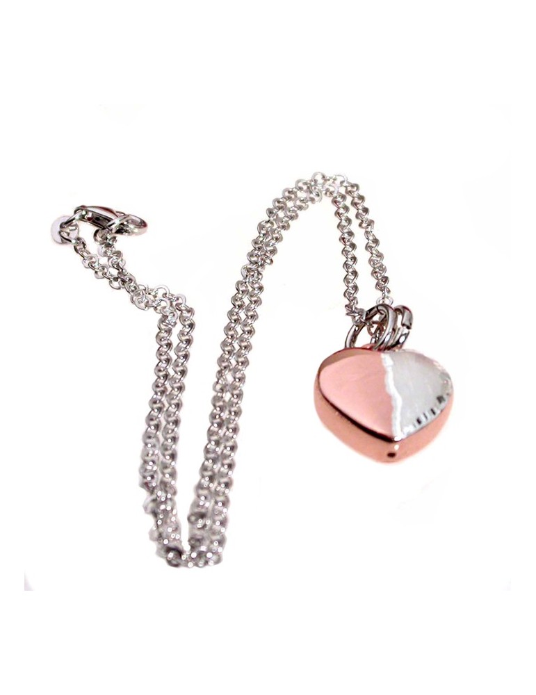 El collar con el corazón en plata y oro rosa diamante